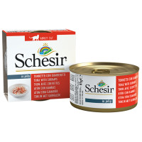 Консерви Schesir Tuna Prawns натуральні, для котів, тунець з креветками в желе, банку 85 г Консерви Schesir Tuna Prawns натуральні, для котів, тунець з креветками в желе, банку 85 г