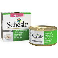 Консерви Schesir Chicken Aloe Kitten натуральні, для кошенят, філе курки з алое в желе, банку 85 г Консерви Schesir Chicken Aloe Kitten натуральні, для кошенят, філе курки з алое в желе, банку 85 г