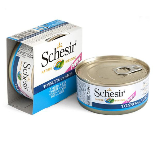 Консерви Schesir Tuna Aloe Puppy для цуценят, тунець з алое в желе, банку 150 г