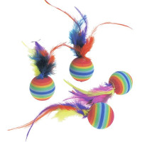 Набор игрушек Flamingo Rainbow Ball радужный мяч с перьями, для кошек, 4 шт, 3 см