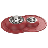 Миска подвійна металева Georplast Volcano Inox з м'яким килимком для дрібних собак, 49×33×5,5 см Миска подвійна металева Georplast Volcano Inox з м'яким килимком для дрібних собак, 49×33×5,5 см