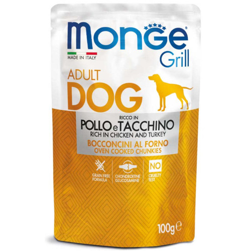 Вологий корм MONGE DOG GRILL курка з індичкою, 100 г