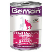 Вологий корм GEMON DOG WET Medium Adult шматочки з яловичиною і печінкою 0,415 кг