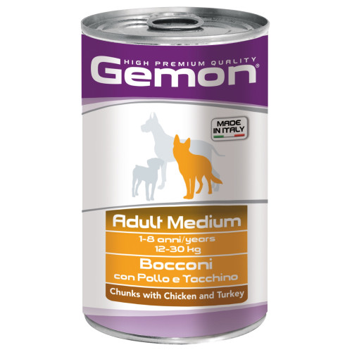 Вологий корм GEMON DOG WET Medium Adult шматочки з куркою та індичкою 1,25 кг
