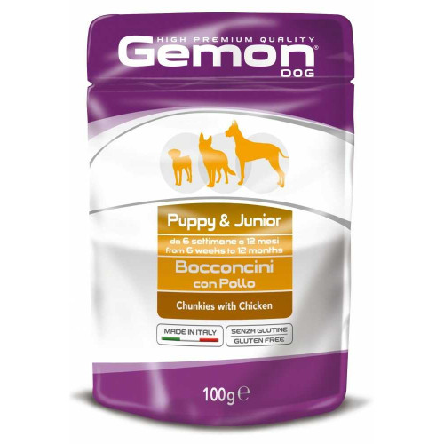 Вологий корм GEMON DOG WET Puppy & Junior шматочки з куркою 0,1 кг
