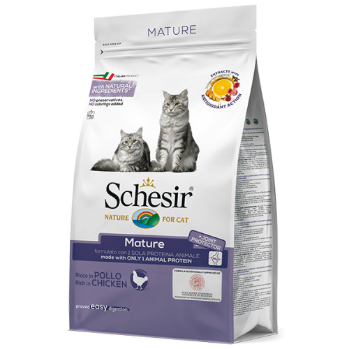 Сухий корм Schesir Cat Mature монопротеїновий, для літніх котів, 400 г