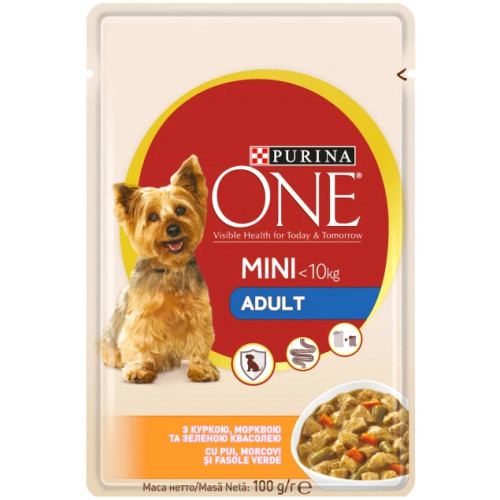 Вологий корм Purina One Mini Adult для дорослих собак дрібних порід, з куркою і морквою, 100 г