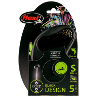 Повідець-рулетка Flexi Black Design S для собак до 12 кг, 5 м, трос, зелена