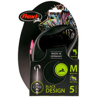 Повідець-рулетка Flexi Black Design M для собак до 20 кг, 5 м, трос, рожева Повідець-рулетка Flexi Black Design M для собак до 20 кг, 5 м, трос, рожева