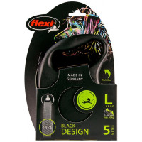 Повідець-рулетка Flexi Black Design L для собак до 50 кг, 5 м, стрічка, чорна Повідець-рулетка Flexi Black Design L для собак до 50 кг, 5 м, стрічка, чорна