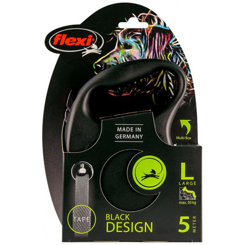 Повідець-рулетка Flexi Black Design L для собак до 50 кг, 5 м, стрічка, чорна