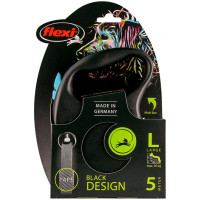 Поводок-рулетка Flexi Black Design L для собак до 50 кг, 5 м, лента, синяя