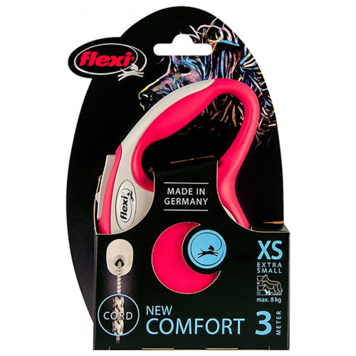 Повідець-рулетка Flexi New Comfort XS для собак до 8 кг, 3 м, трос, червоний
