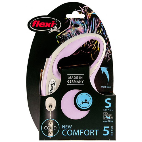 Повідець-рулетка Flexi New Comfort S для собак до 12 кг, 5 м, трос, рожевий