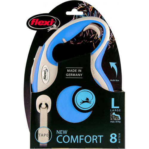 Повідець-рулетка Flexi New Comfort L для собак до 60 кг, 5 м, стрічка, синій
