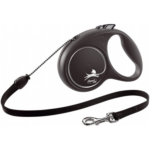 Повідець-рулетка Flexi Black Design M для собак до 20 кг, 5 м, трос, чорна