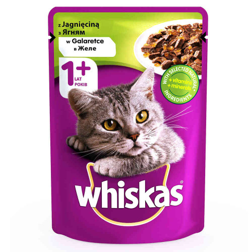 Вологий корм Whiskas для котів, з ягням в желе, 100 г