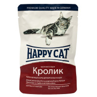 Вологий корм Happy Cat Kaninchen in Sosse для дорослих кішок, шматочки в соусі, з кроликом, 100 г Вологий корм Happy Cat Kaninchen in Sosse для дорослих кішок, шматочки в соусі, з кроликом, 100 г