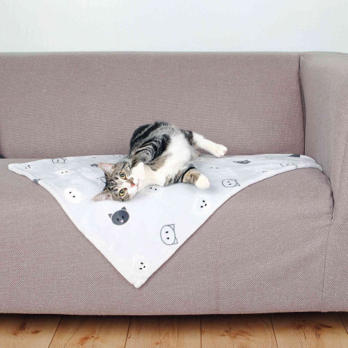 Підстилка Trixie Mimi для котів, плюшевий, принт котів, світло-сірий, 70×50 см