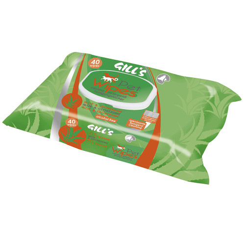 Вологі серветки Croci Gill's Aloe для котів  і собак, з ароматом алое, 40 шт