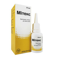 Вушні краплі Richter Pharma Мітекс для котів і собак, 20 мл Вушні краплі Richter Pharma Мітекс для котів і собак, 20 мл