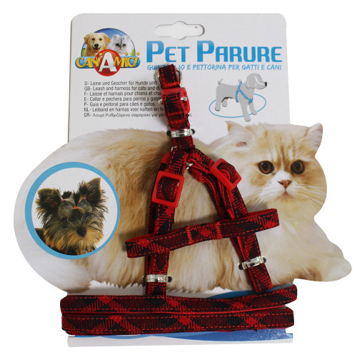 Набір нашийник з повідцем Croci Gatto Scottish для котів, нейлон, червоний, 23-33×1 см/120×1 см