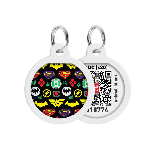 Адресник WAUDOG Smart ID з QR-паспортом, малюнок "Супергерої логоманія", діаметр 25 мм