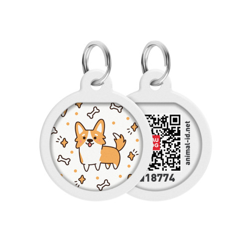 Адресник WAUDOG Smart ID з QR-паспортом, малюнок "Корги", діаметр 25 мм