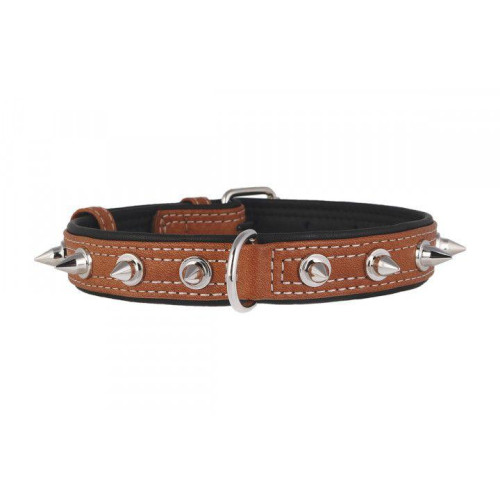 Нашийник Waudog Soft з шипами, коричневий верх, ширина 35 мм, довжина 46-60 см