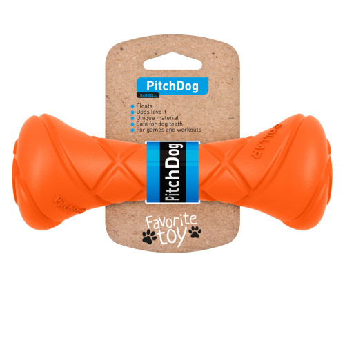 Ігрова гантель для апортировки PitchDog для собак, довжина 19 см, діаметр 7 см, помаранчевий