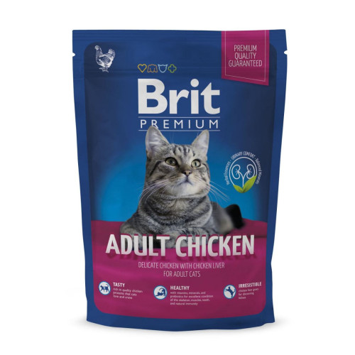 Сухий корм Brit Premium Cat Adult Chicken, для кішок, 0.8 кг