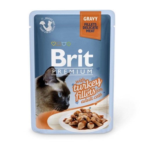 Вологий корм Brit Premium Cat, для кішок, філе індички в соусі, 85 г