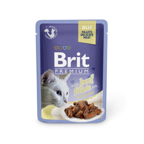 Вологий корм Brit Premium Cat, для кішок, філе яловичини в желе, 85 г