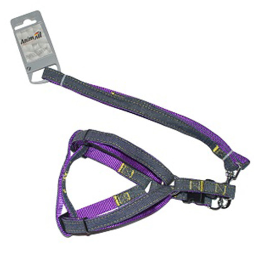 Набір шлея та повідець AnimAll Denim, фіолетовий, 1.5×120 см/1.5×36-46 см