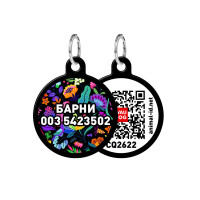 Адресник персональный WAUDOG Smart ID с QR-паспортом,  с рисунком "Цветы", диаметр 25 мм, черный