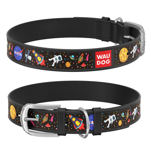 Нашийник WAUDOG Design з малюнком "NASA" ширина 15 мм, довжина 27-36 см, чорний