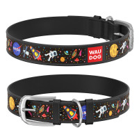 Нашийник WAUDOG Design з малюнком "NASA" ширина 25 мм, довжина 38-49 см, чорний