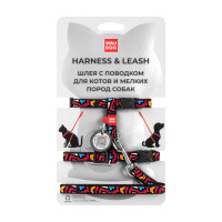 Шлея з повідцем Waudog Nylon, для котів, з QR паспортом, малюнок Графіті, 10 мм, 122 см, 20-30 см/25-40 см Шлея з повідцем Waudog Nylon, для котів, з QR паспортом, малюнок Графіті, 10 мм, 122 см, 20-30 см/25-40 см