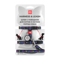 Шлея з повідцем Waudog Nylon, для котів, з QR паспортом, малюнок Інді, 10 мм, 122 см, 20-30 см/25-40 см Шлея з повідцем Waudog Nylon, для котів, з QR паспортом, малюнок Інді, 10 мм, 122 см, 20-30 см/25-40 см