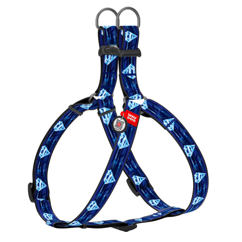 Шлея Waudog Nylon для собак, з QR паспортом, малюнок Супермен 1, синій, 20 мм, 50-80 см