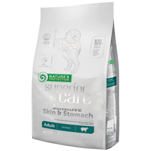 Сухий корм Nature's Protection Sensitive Skin & Stomach Adult для собак з чутливим травленням, 1.5 кг