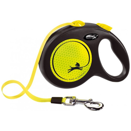 Рулетка Flexi Neon L, для собак, 5 м, стрічка, чорно-жовта