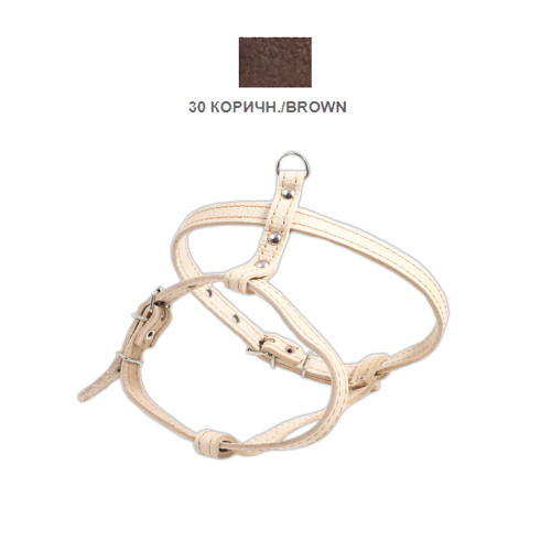 Шлея Cristel для собак, шкіра зеніт, "пікінес", 14 мм / 30-40 см / 38-48 см, коричневий
