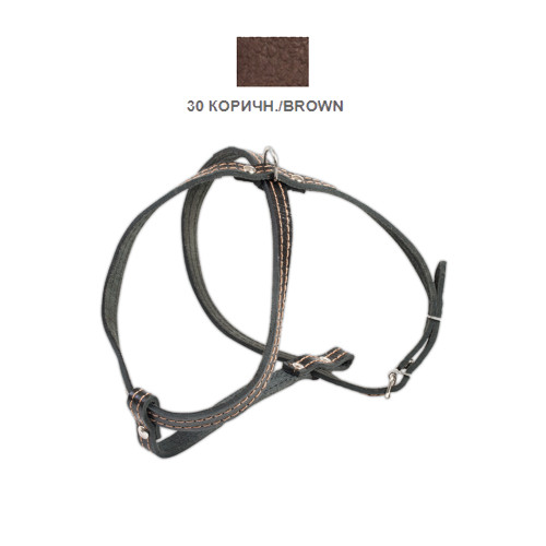 Шлея Cristel для собак, шкіра зеніт, прошита, 12 мм / 32 см / 38-48 см, коричневий