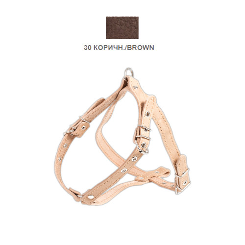 Шлея Cristel для собак, шкіра зеніт, прошита, з нагрудником, 16 мм / 32-48 см / 50-58 см, коричневий