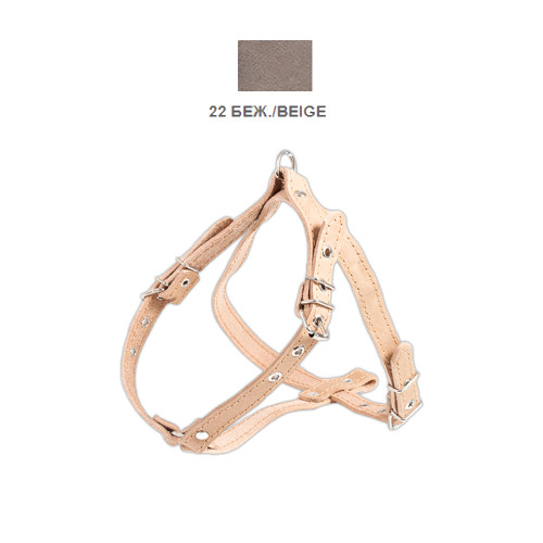 Шлея Cristel для собак, шкіряна, прошита, з нагрудником, 16 мм / 32-48 см / 50-58 см, бежевий