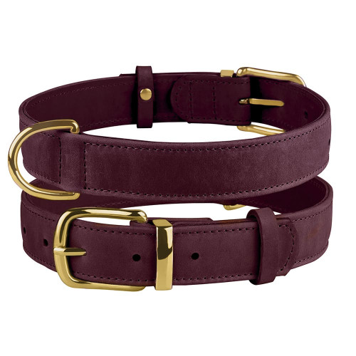 Нашийник BronzeDog Crazy, для собак, шкіряний, бордовий, 27-36×1.5 см