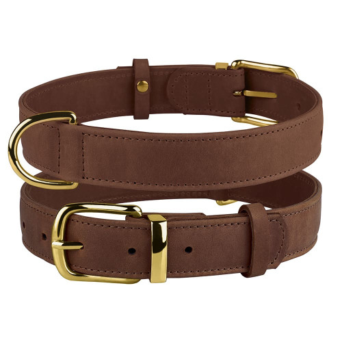 Нашийник BronzeDog Crazy, для собак, шкіряний, коньяк, 27-36×1.5 см