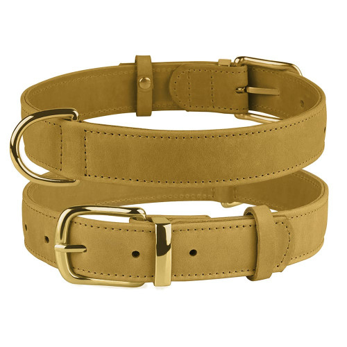Нашийник BronzeDog Crazy, для собак, шкіряний, гірчичний, 30-39×2 см