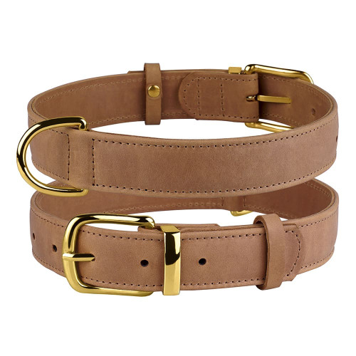 Нашийник BronzeDog Crazy, для собак, шкіряний, світло-коричневий, 30-39×2 см
